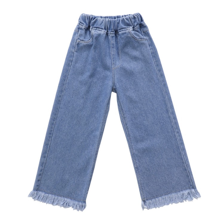 Quần jean dài ống rộng tua rua thời trang xuân thu dành cho bé gái