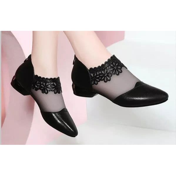 (Bảo hành 12 tháng) Giày boots nữ phối lưới ren cổ chân - Giày nữ da mềm gót cao 3cm - Linus LN1704