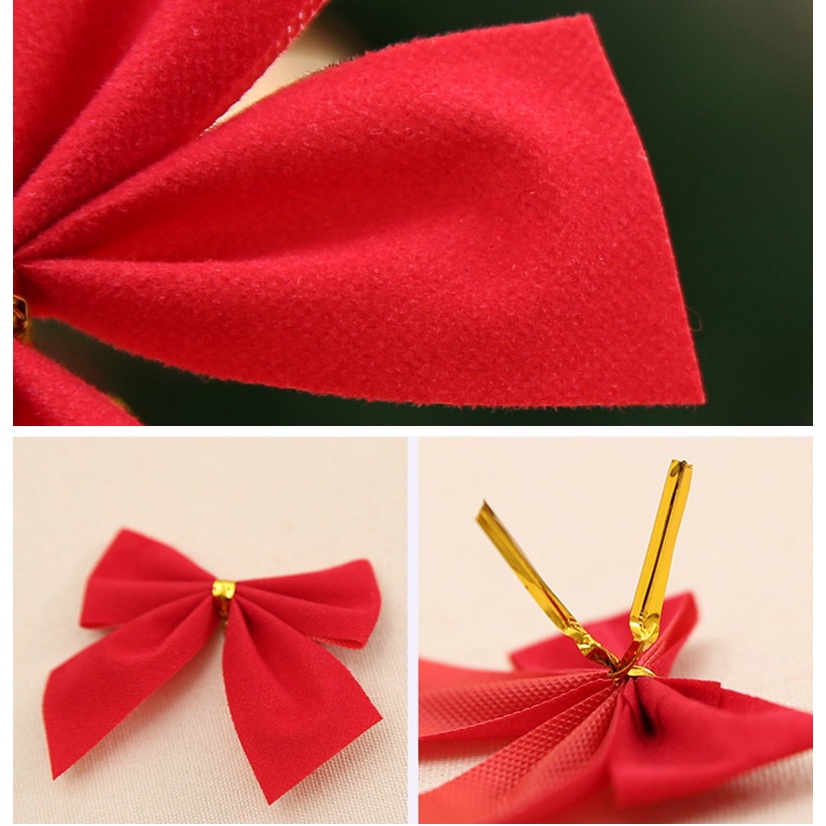 Set 12 Nơ Ruy Băng Mini Màu Vàng / Bạc / Đỏ Trang Trí Cây Thông Giáng Sinh