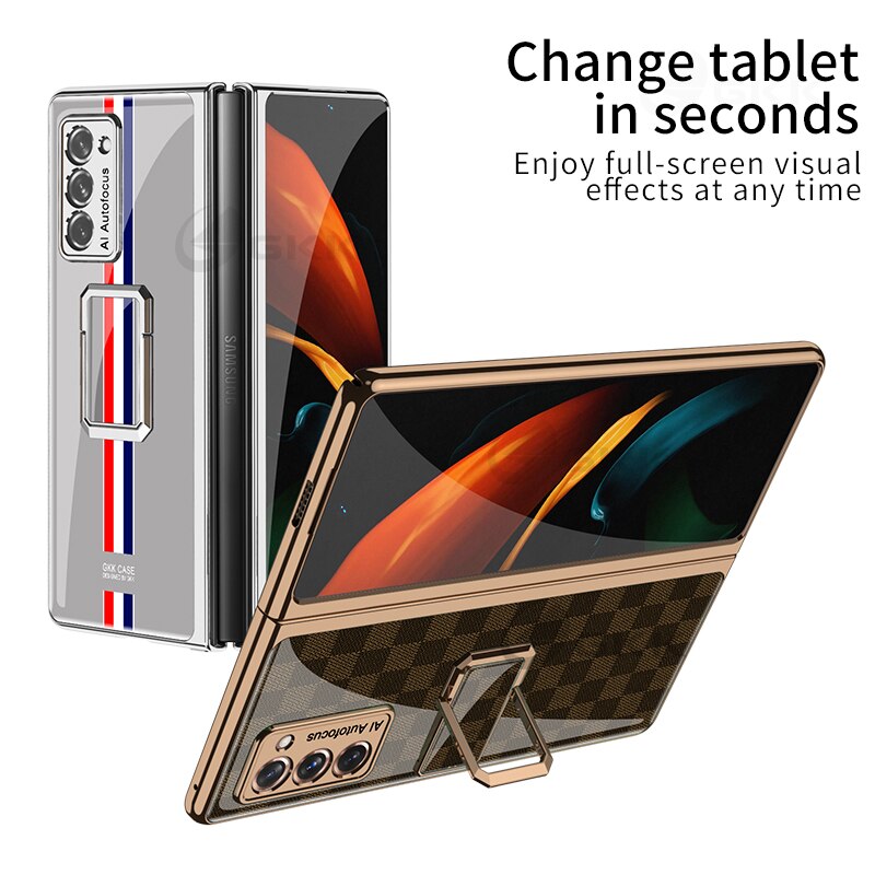 Ốp điện thoại kính cường lực cứng có giá đỡ mạnh mẽ cao cấp cho Samsung Galaxy Z Fold 2 3 / Fold 2 Fold 3 5g