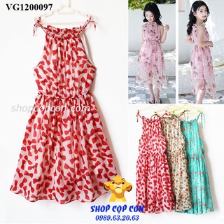 Đầm voan 2 dây bé gái, nhiều hoa văn (26-40kg)