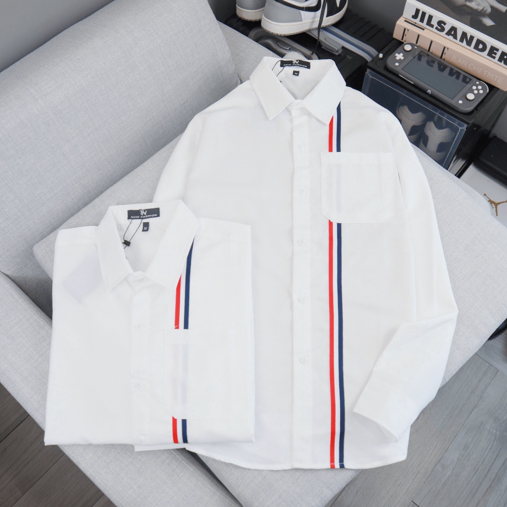 ÁO SƠ MI NAM PHỐI VIỀN CHẠY SỌC TRẮNG TINH TẾ PHONG CÁCH SOÁI CA VALENTINA SHOP