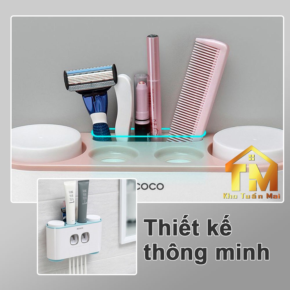 BỘ NHẢ KEM ĐÁNH RĂNG 💎SALE💎 TỰ ĐỘNG ECOCO DỤNG CỤ NHÀ TẮM KỆ TREO BÀN CHẢI ĐÁNH RĂNG CAO CẤP 4 CỐC NAM CHÂM