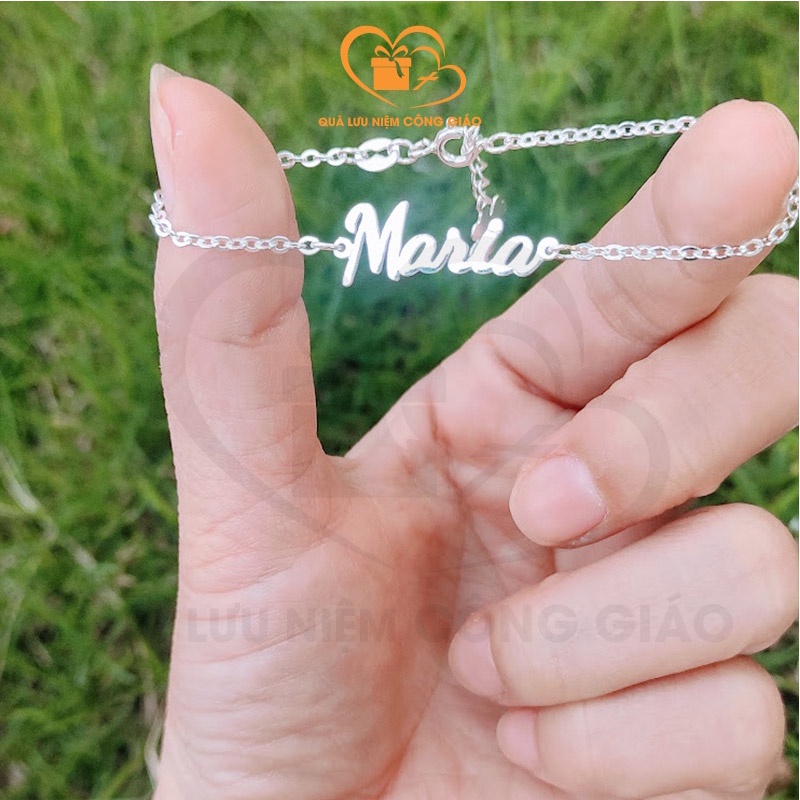 Bộ lắc tay, dây chuyền khắc tên Thánh Maria, Anna, Têrêsa... theo yêu cầu chất liệu bạc ta Quà Lưu Niệm Công Giáo