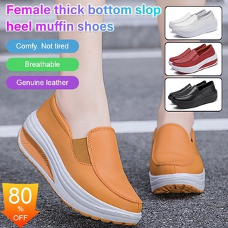  Giày nữ da trơn đế bằng tăng chiều cao 5cm dáng thể thao êm mềm 