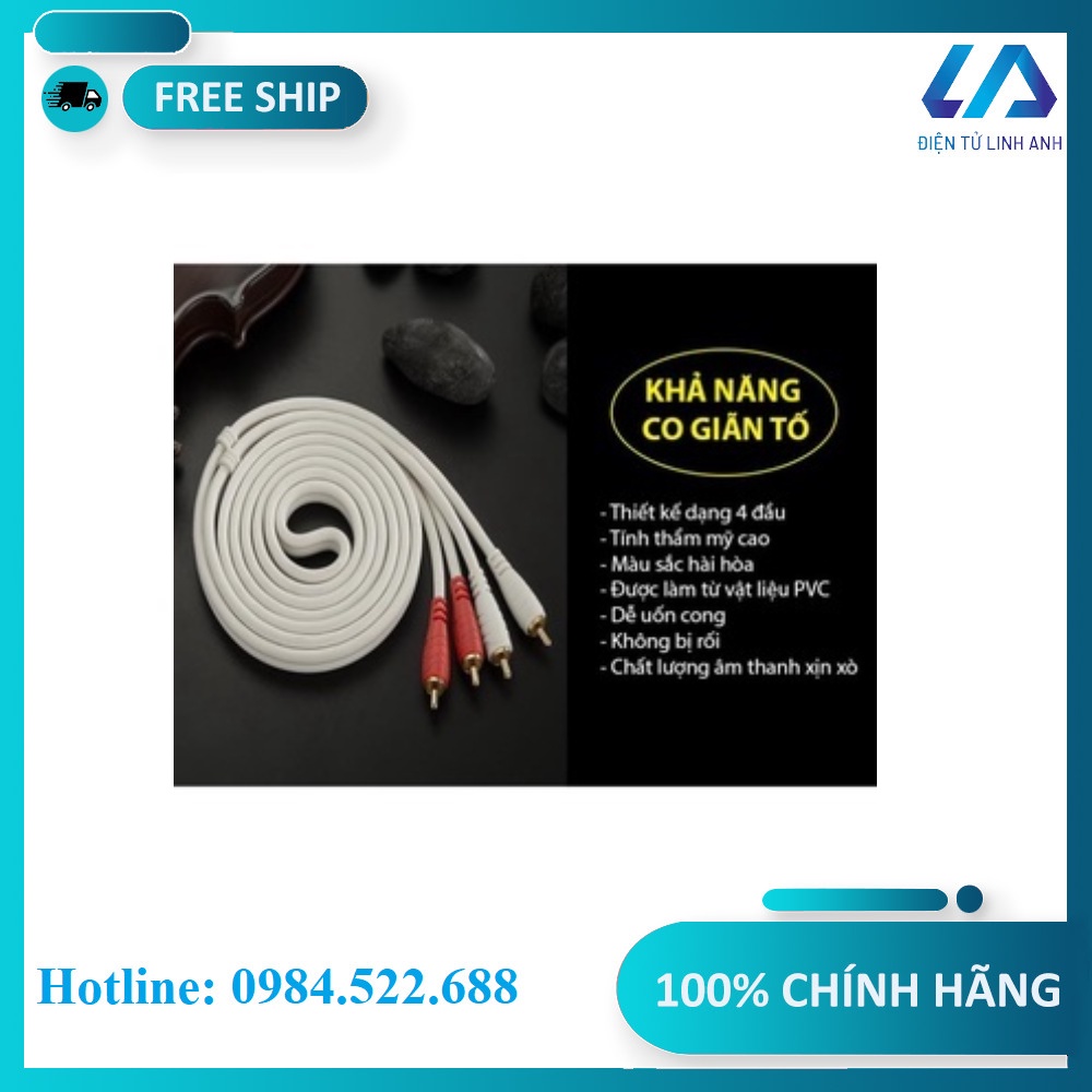 Dây tín hiệu 4 đầu bông sen (AV/RCA) JSJ 4421 dài 1.8m - 15m đầu cắm mạ vàng đảm bảo tín hiệu luôn truyền tải ổn định