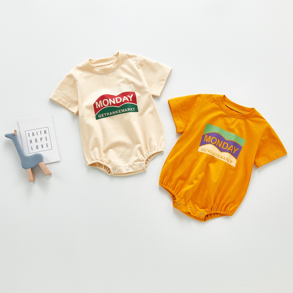 Bộ Áo Liền Quần Tam Giác Tay Ngắn In Chữ Vải Cotton Thời Trang Cho Bé Trai Và Gái 0-24 Tháng Tuổi