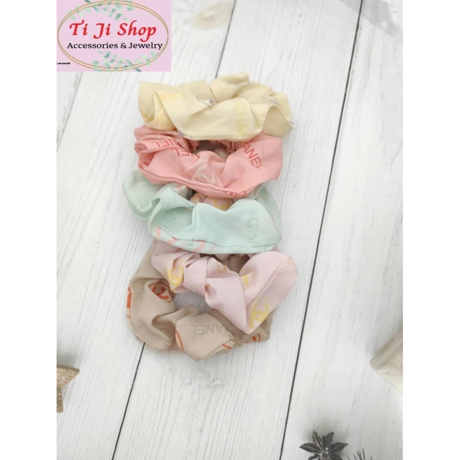 Dây cột tóc vải scrunchies màu Pastel dễ thương