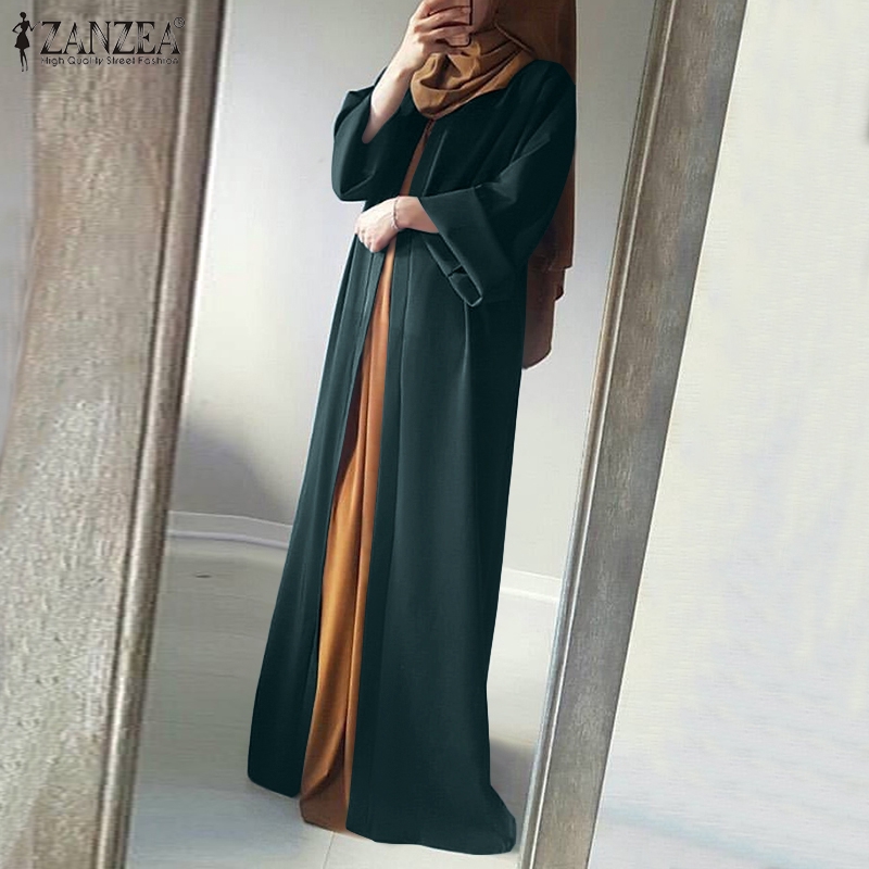 Áo Khoác Cardigan Tay Dài ZANZEA Phối Màu Trơn Cho Phụ Nữ Hồi Giáo
