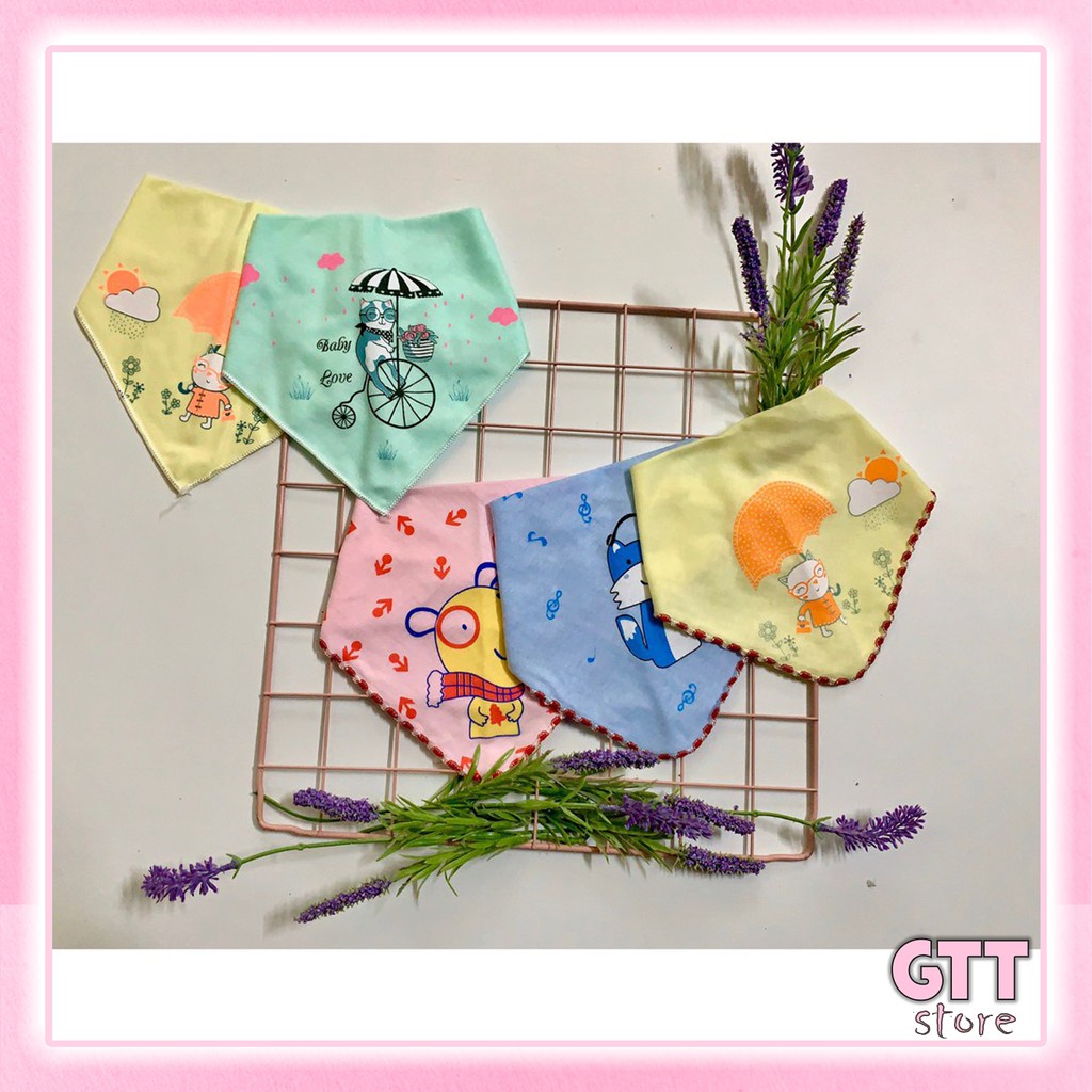 Set 5 khăn yếm cotton tam giác có cúc bấm xuất Nhật bo viền cho bé trẻ sơ sinh