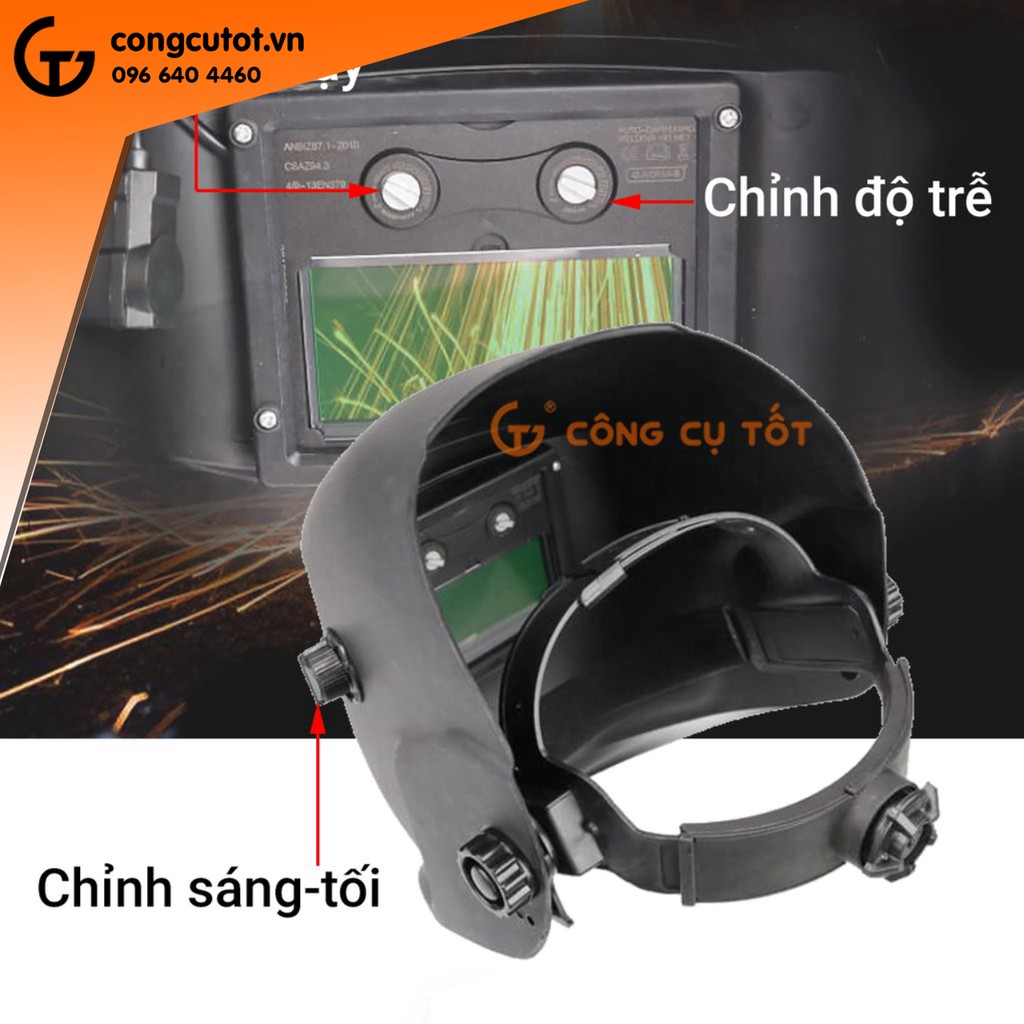 Mặt nạ hàn điện tử năng lượng mặt trời chỉnh số tay từ 9 đến 13