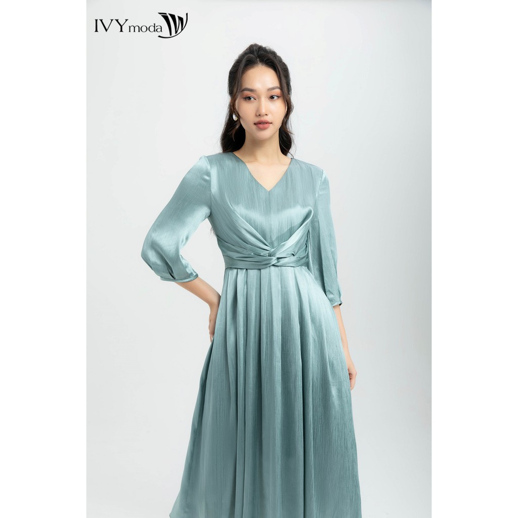 Đầm lụa gân tay lỡ IVY moda MS 48M6264