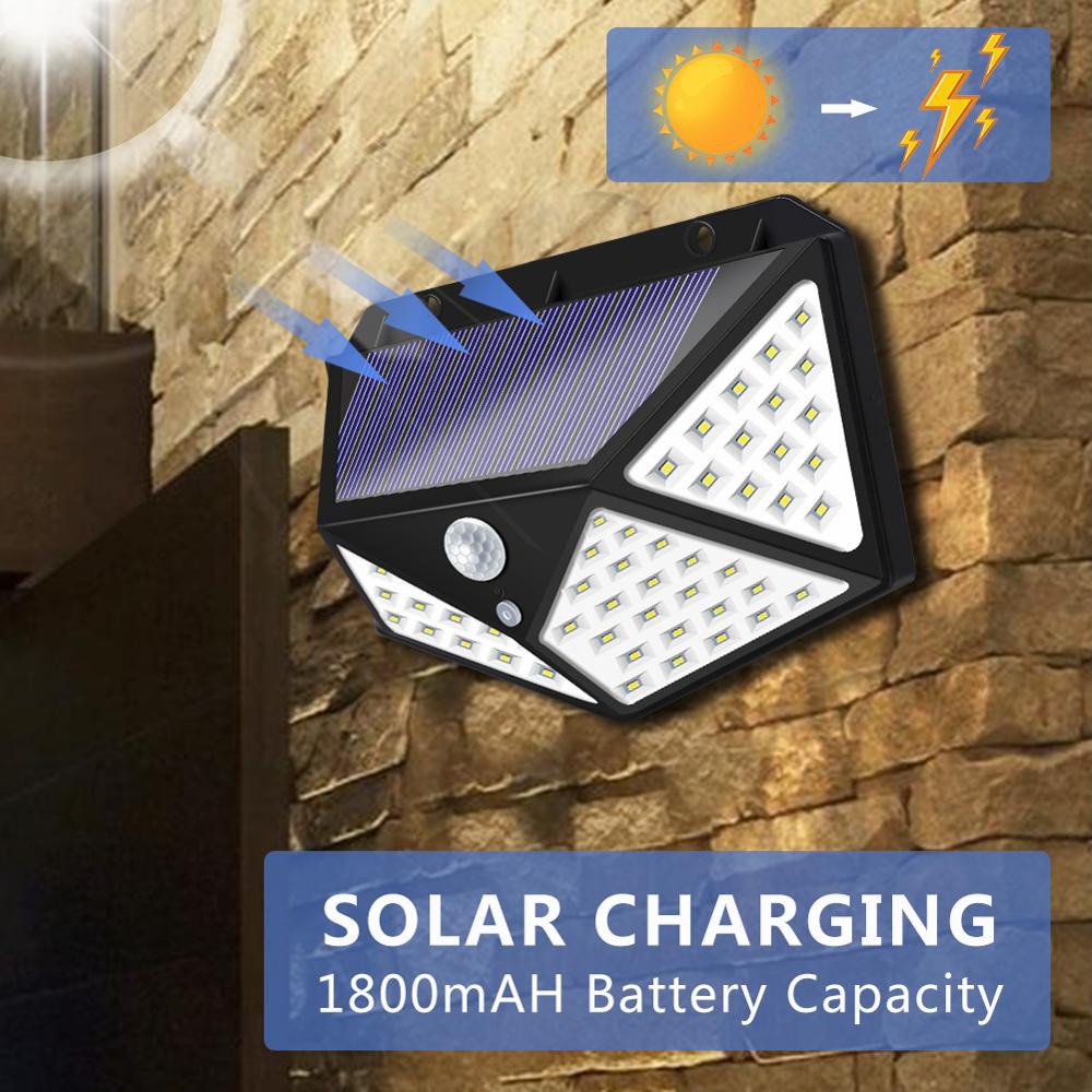 Đèn LED 100 Bóng PIR Năng Lượng Mặt Trời Chống Thấm Nước Cho Sân Vườn