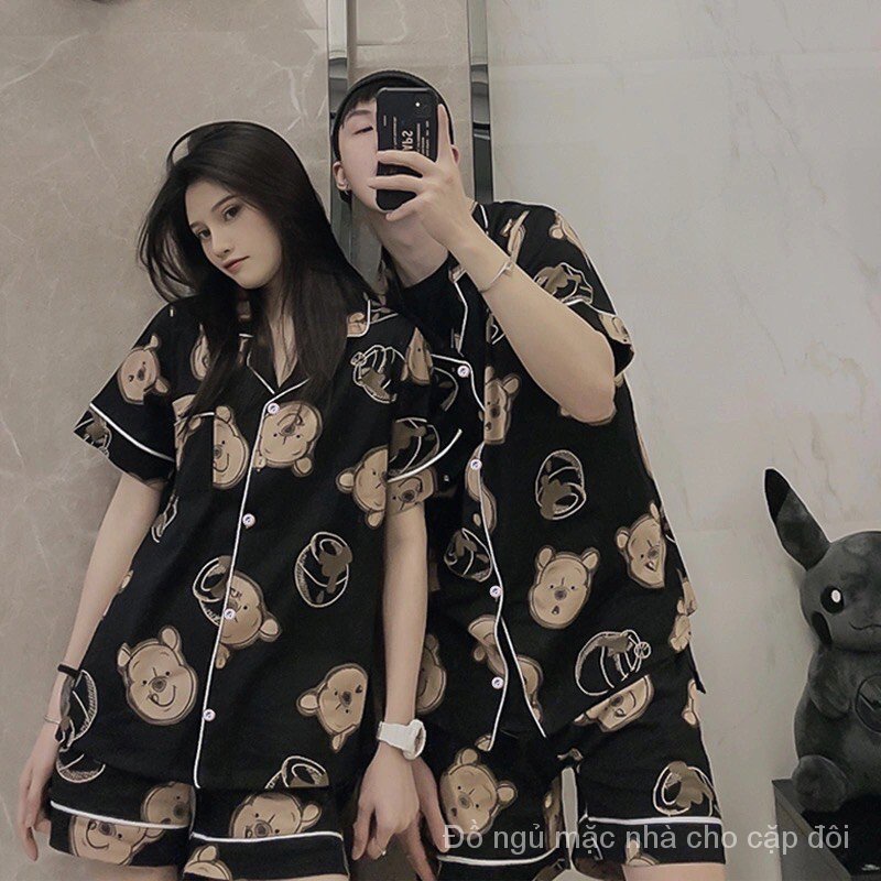 Bộ đồ ngủ chất lụa mát họa tiết hoạt hình đáng yêu cho nam nữ
