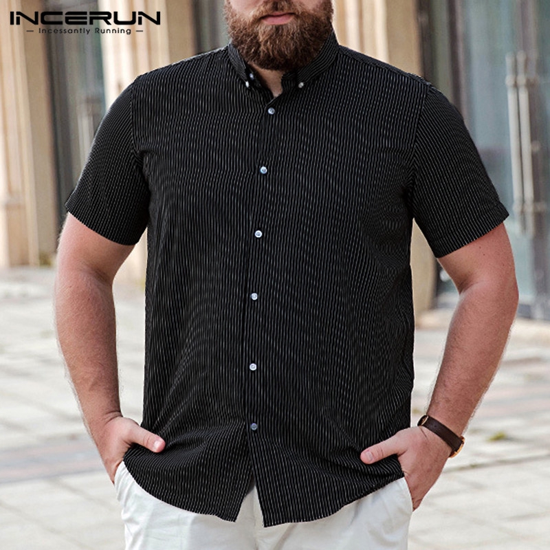 Áo Sơ Mi INCERUN Ngắn Tay Kẻ Sọc Thời Trang Dành Cho Nam