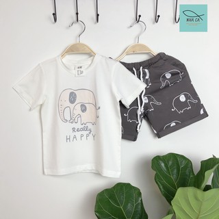Đồ bộ cotton bé trai hình voi HM dư xịn