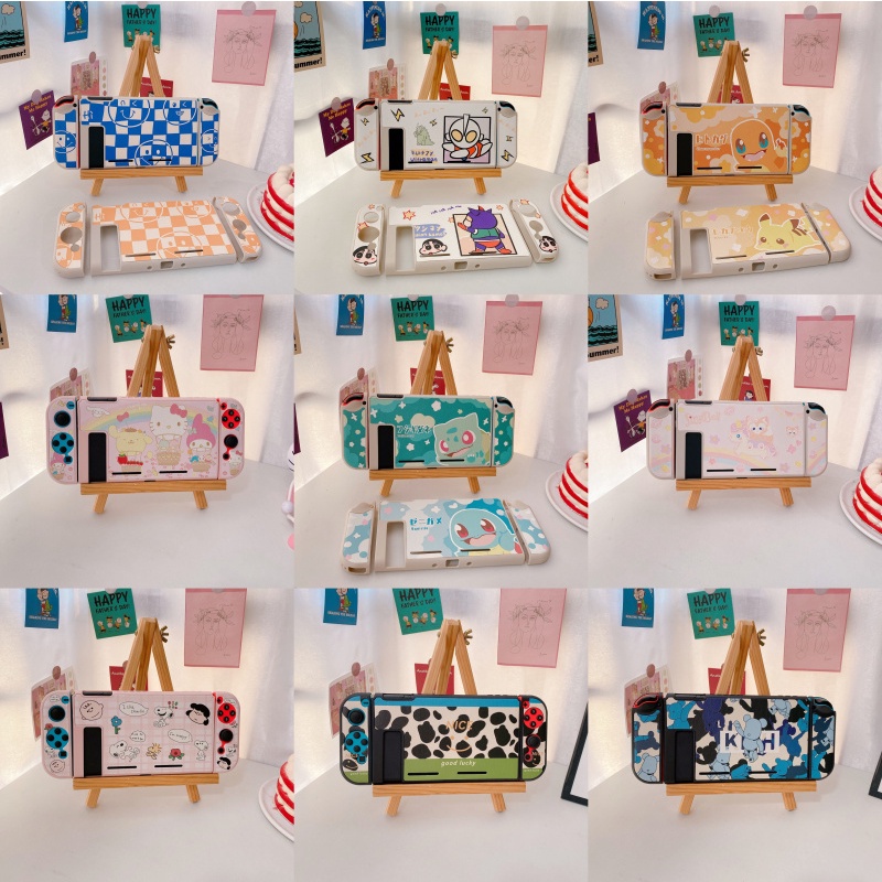 Vỏ bọc tay cầm điều khiển chơi game Nintendo Switch bằng da silicon hình hoạt hình dễ thương