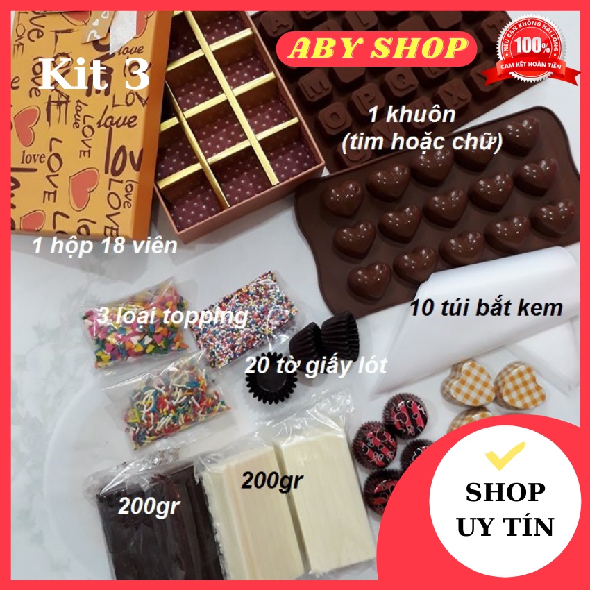 Bộ làm socola kit 3 / chocola/ chocolate handmade ⚡ LOẠI TỐT ⚡ bộ kit làm socola hộp đựng 18 viên