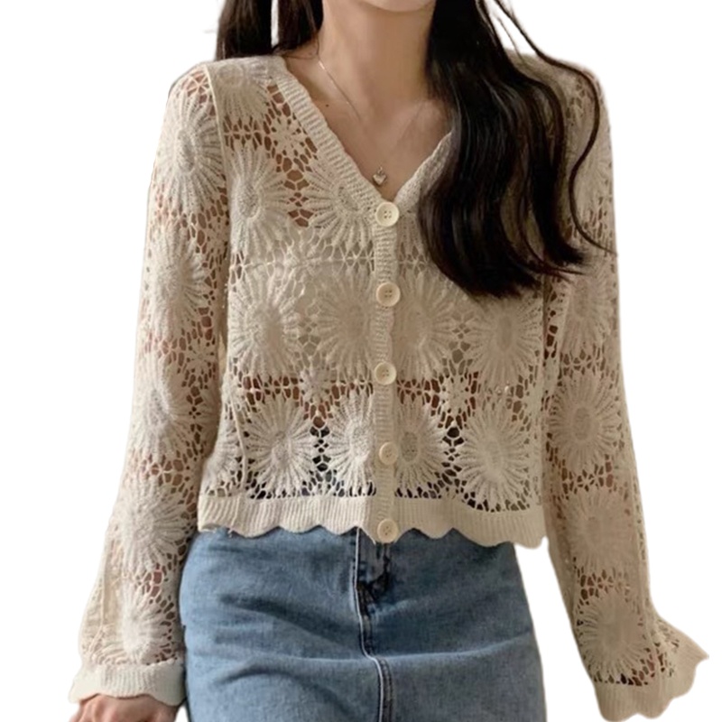 Áo Khoác Len Cardigan Tay Loe Dài Cổ Chữ V Phối Nút Phía Trước Thời Trang Cho Nữ