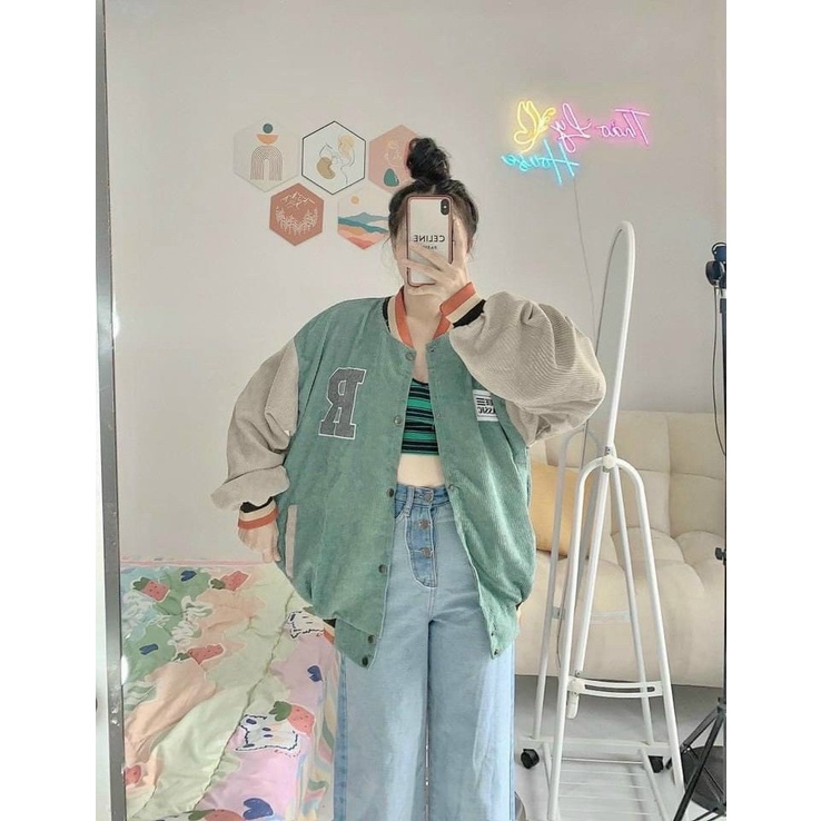 (FREE SHIP) ÁO KHOÁC BOMBER NỮ THÊU CHỮ R CHẤT KAKI NHUNG CAO CẤP ĐẸP TINH TẾ THỜI TRANG VALENTINA