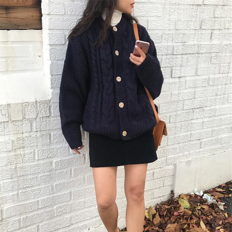 Áo Khoác Cardigan Dệt Kim Tay Dài Dáng Rộng Phong Cách Hàn Quốc Thời Trang Thu Đông Cho Nữ