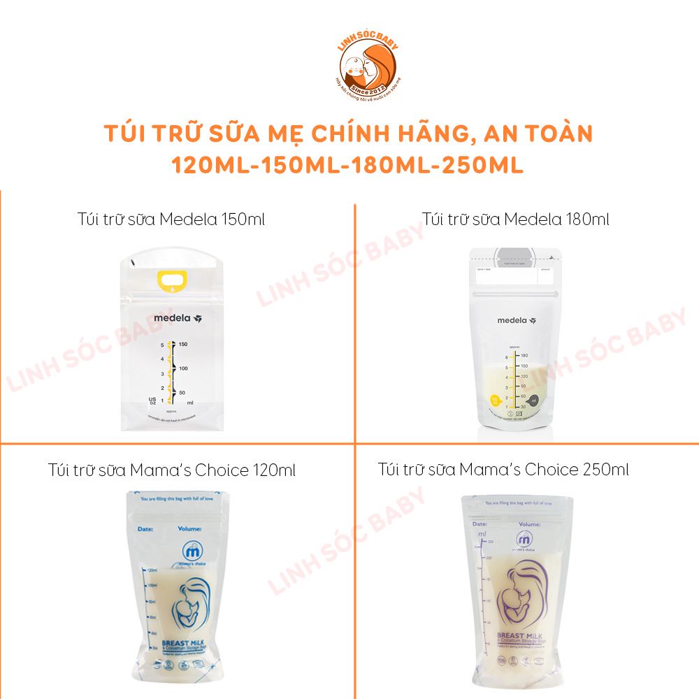 Túi trữ sữa 120ml-150ml-180ml-250ml chính hãng  | Túi đựng sữa mẹ thương hiệu Medela, Mama's Choice