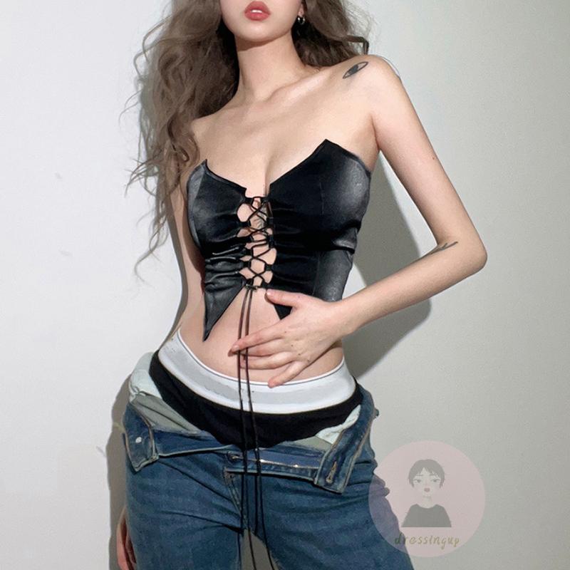 Áo Ống Có Dây Chéo Màu Sắc Trơn Thời Trang Mùa Hè Dành Cho Nữ