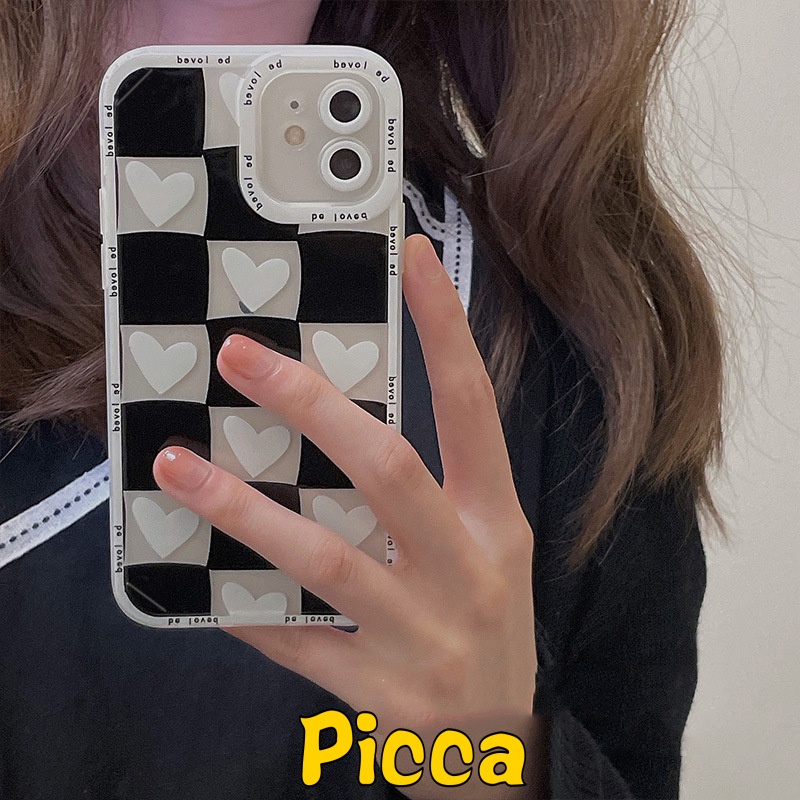 Ốp điện thoại TPU mềm hình ca rô trái tim thích hợp cho iPhone 7 8 Plus Xs Max Xr 12 11 13 Pro Max X 6 6S Plus Se 2020