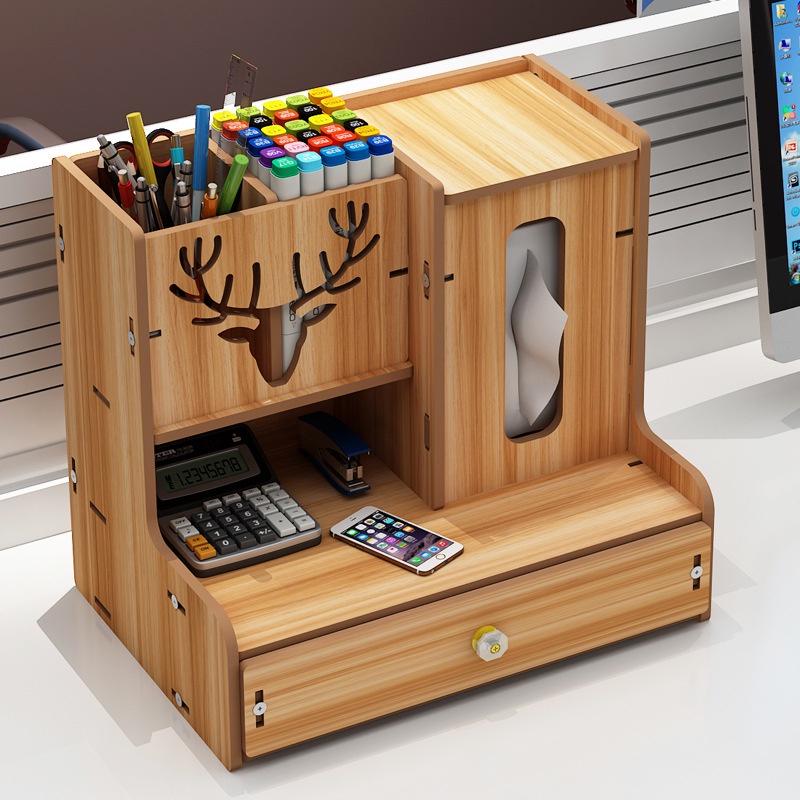 Hộp bút để bàn, để hồ sơ dụng cụ văn phòng HV11, hộp cắm viết, để bàn làm việc đa năng bằng gỗ