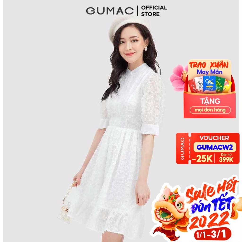 Đầm nữ sơ mi tùng xòe GUMAC màu trắng dễ thương DB645