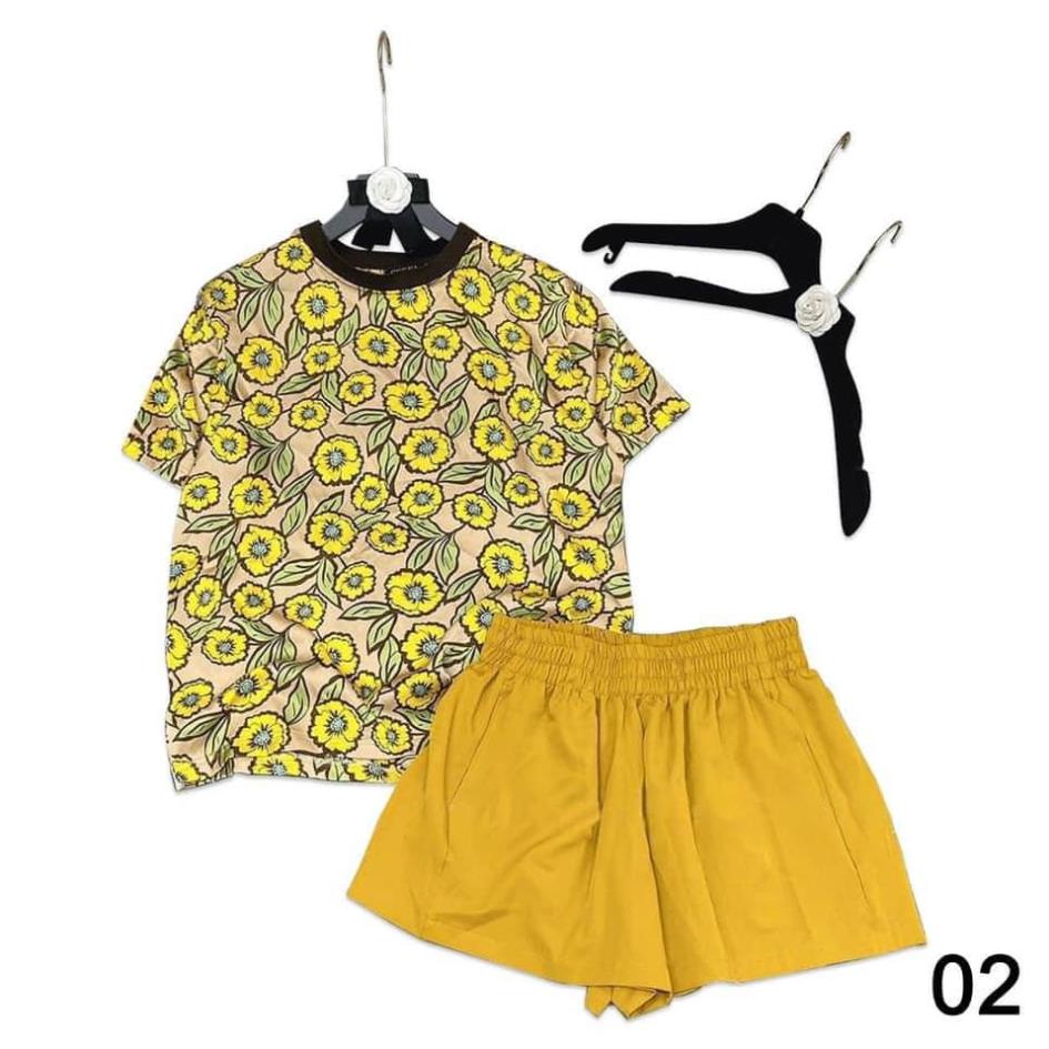 Đồ Bộ Mặc Nhà NADO,  Bộ Đồ Nữ Áo Cổ Tròn Tay Lở Chất Lụa Họa Tiết Phối Quần Short Có Túi  Màu Trơn Lưng Thun M L | BigBuy360 - bigbuy360.vn