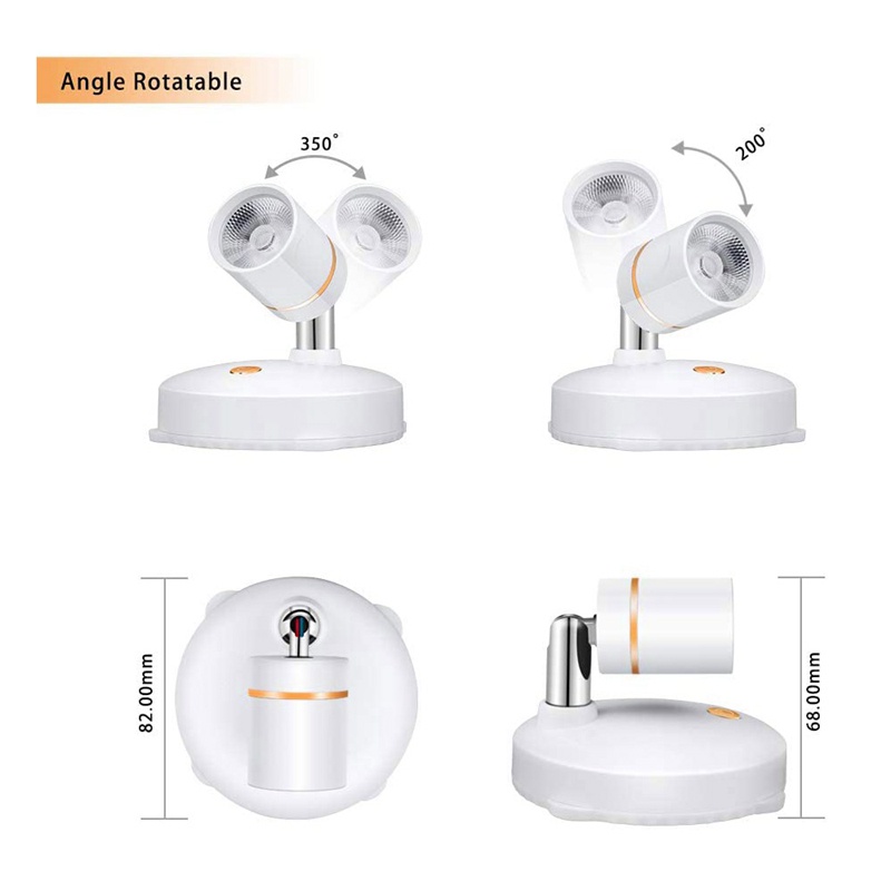 Bộ 2 đèn LED chiếu sáng gắn tường không dây chạy bằng pin có thể xoay
