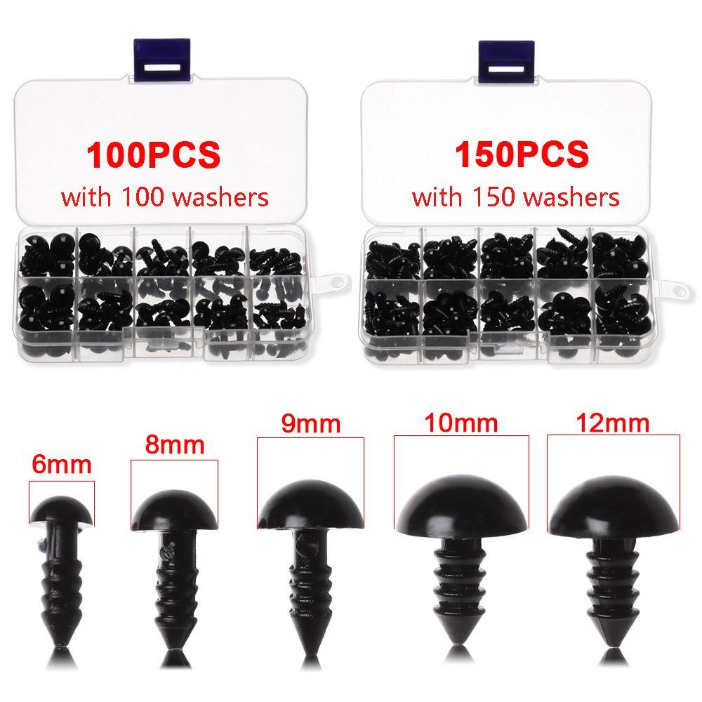 Set 100 / 150 Con Mắt Nhựa 6-12mm Trang Trí Búp Bê Màu Đen