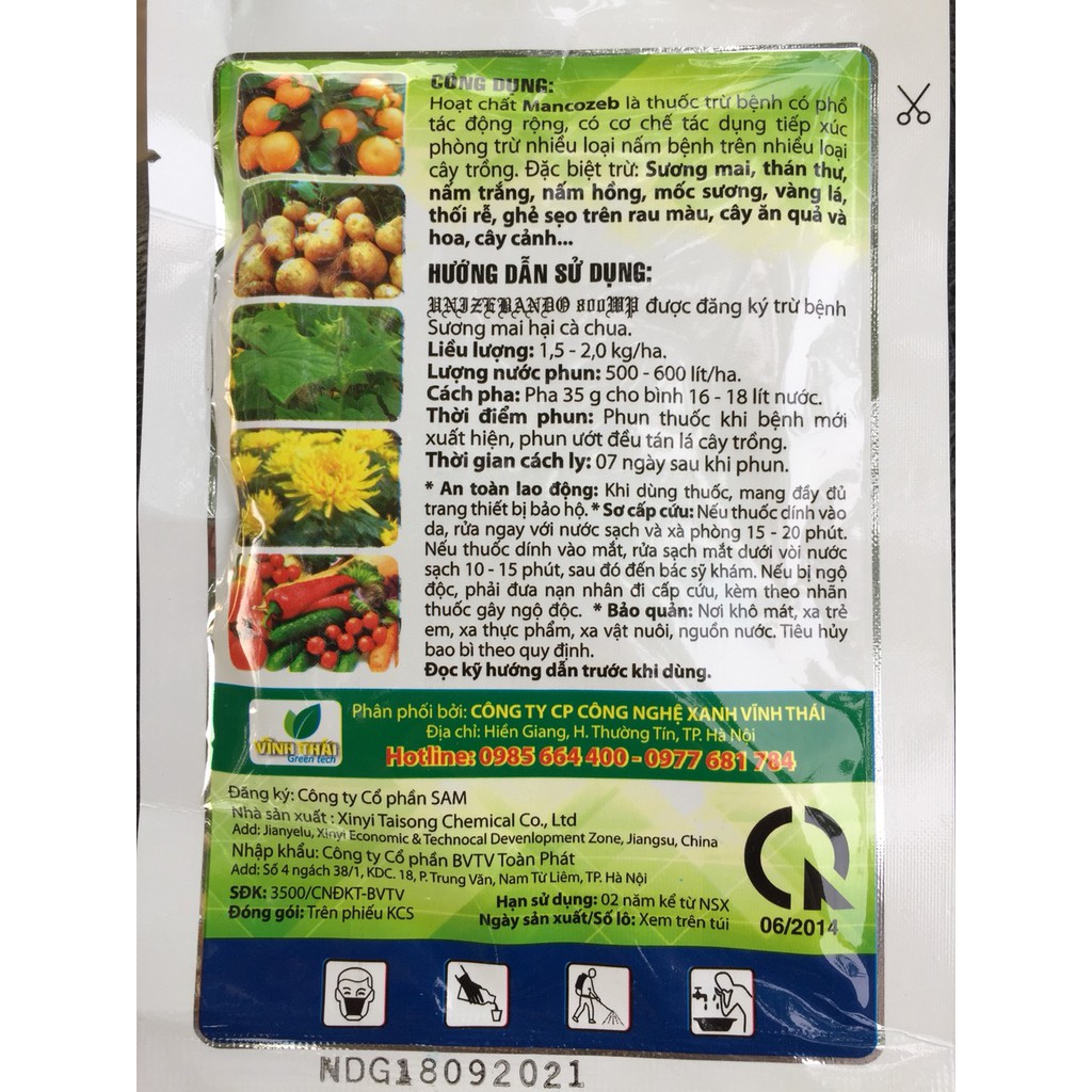 Chế phẩm xử lý bệnh Mancozeb Man xanh Man35 phòng ngừa Đốm vàng lá, thán thư, sương mai, mốc sương