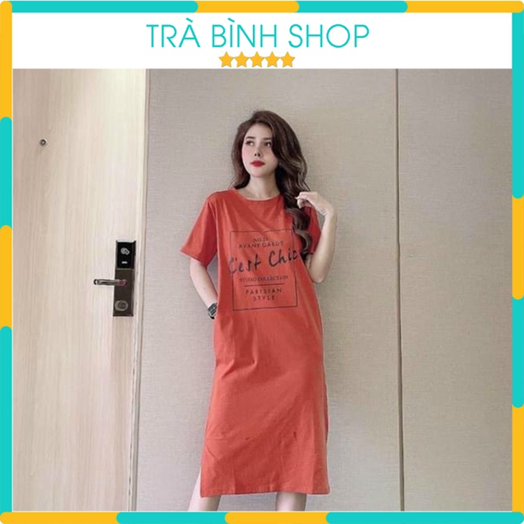 Đầm suông tay lỡ dáng dài họa tiết Cest 4 màu chất cotton thoáng mát