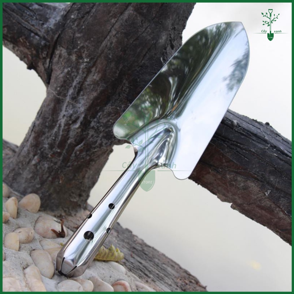 Xẻng Làm Vườn Inox, Xẻng Thép Trắng Cầm Tay, Xẻng Inox Cầm Tay Mini - Key: Đất sạch, Phân Bón, Hữu Cơ, Xơ Dừa