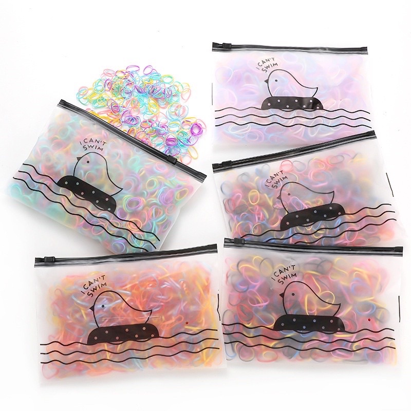 Set 1000 Sợ Thun Cột Tóc Tiện Lợi Có Túi Đựng Tha Hồ Tạo Kiểu Tóc Cho Bé Yêu