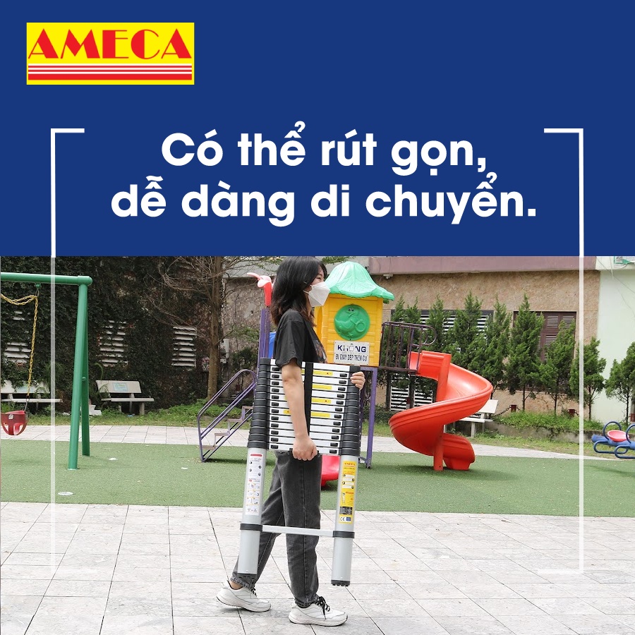 Thang nhôm rút đơn xếp gấp gọn thông minh 2-5m Ameca AMD thương hiệu Mỹ bảo hành chính hãng 18 tháng giao hỏa tốc HN AMC