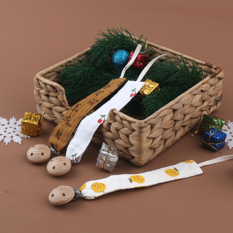 Set 3 Giá Đỡ Núm Vú Giả Bằng Gỗ Phối Dây Xích Kẹp Đồ Chơi Cho Bé Sơ Sinh