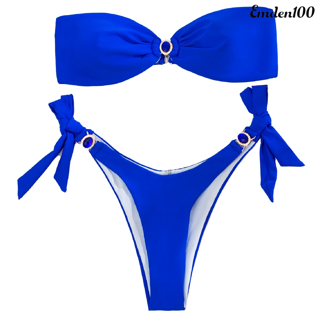 Bộ Đồ Bơi Hai Mảnh Nâng Ngực Đính Đá Màu Xanh Dương Thời Trang Quyến Rũ Cho Nữ