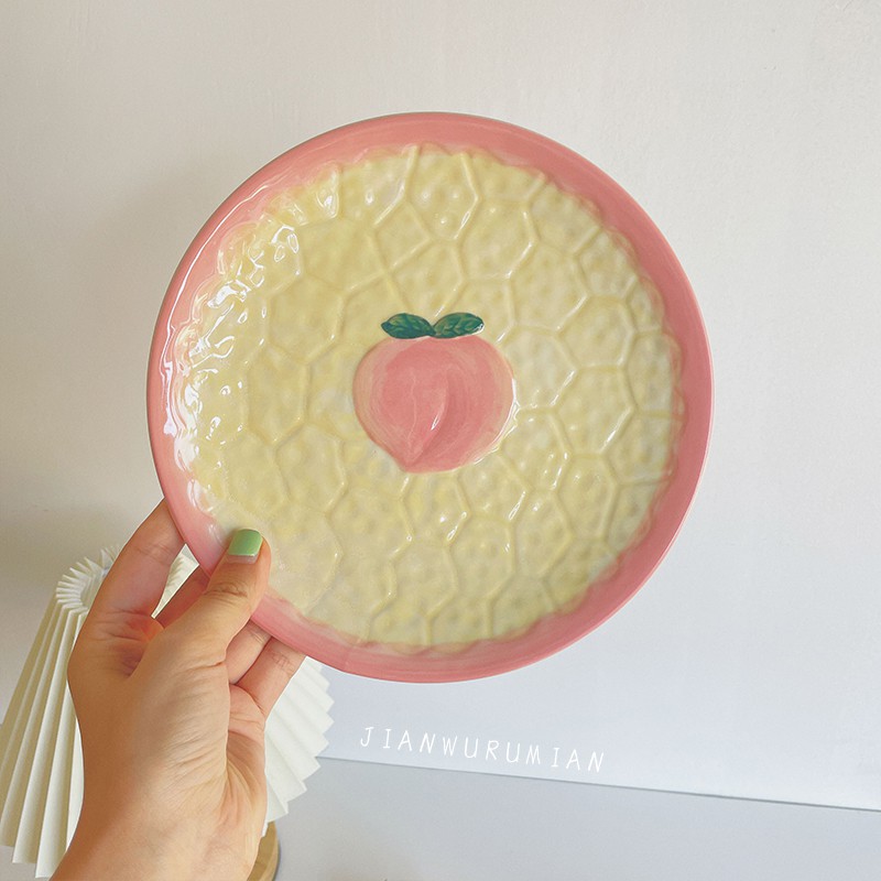 Đĩa trái cây tráng miệng đĩa peach 8inch gốm sứ #littlechick
