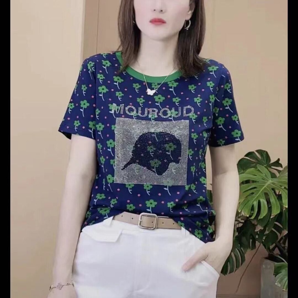 Áo Thun Đính Đá Phong Cách Thời Trang Phương Tây Mới Cho Nữ