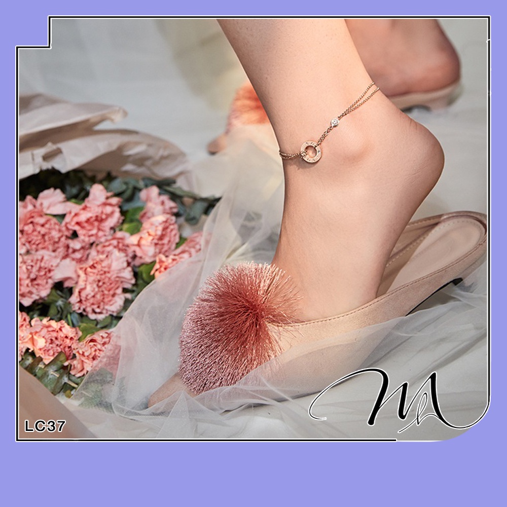 Lắc chân nữ Titan vòng tròn rỗng LOVE phối đá dễ thương - Măng’s House LC37