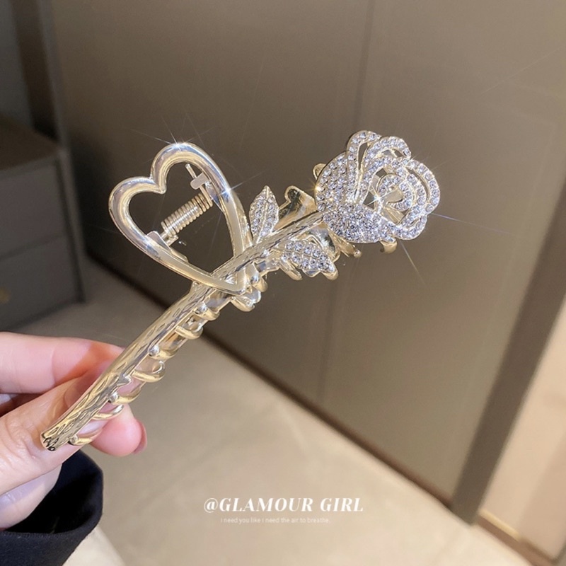 [Hàng thiết kế] Kẹp tóc nữ hình nụ hồng đính đá sang trọng quý phái cho nàng