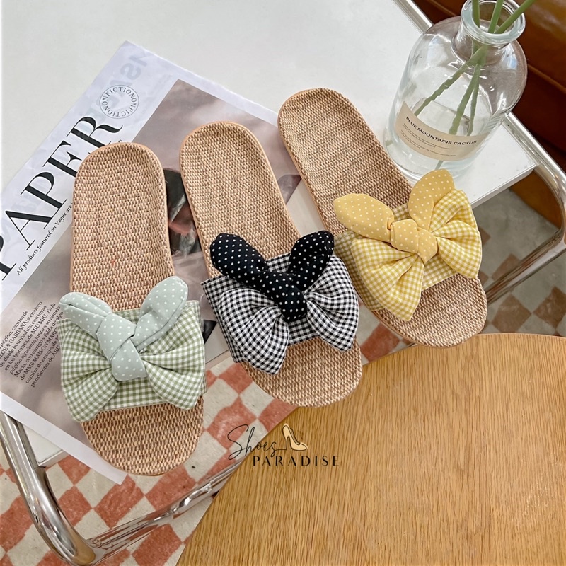 Dép cói nơ nữ đi biển trong nhà dép cối siêu nhẹ SHOES PARADISE