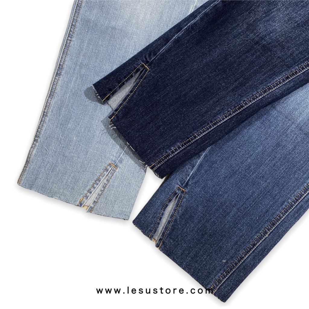 ẢNH TỰ CHỤP Quần jeans ống đứng lai cắt xẻ dài 86cm