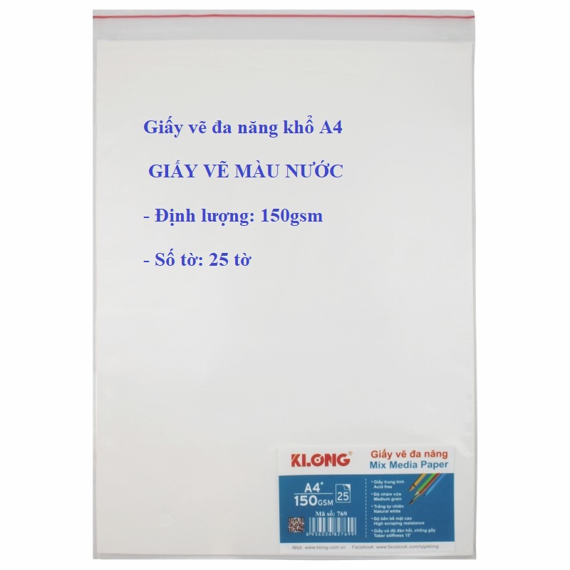 Giấy vẽ đa năng / Giấy vẽ màu nước cao cấp khổ A4 / A3 Klong 769 / 779 / 765 / 781