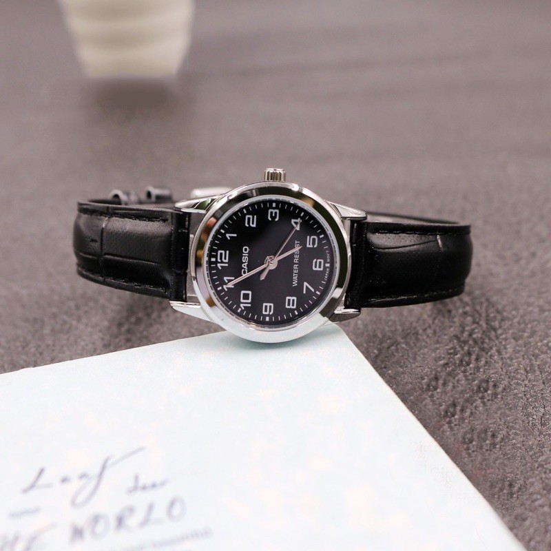 Đồng hồ đôi nam nữ dây da Casio Anh Khuê MTP/LTP V001L-1B