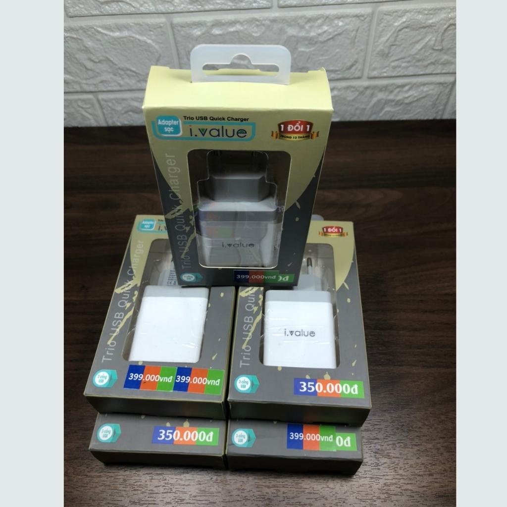 Củ sạc nhanh Quick Charge 3.0 18W, Cốc sạc, Adapter Sạc nhanh 3 cổng I.value, Hàng New chính hãng