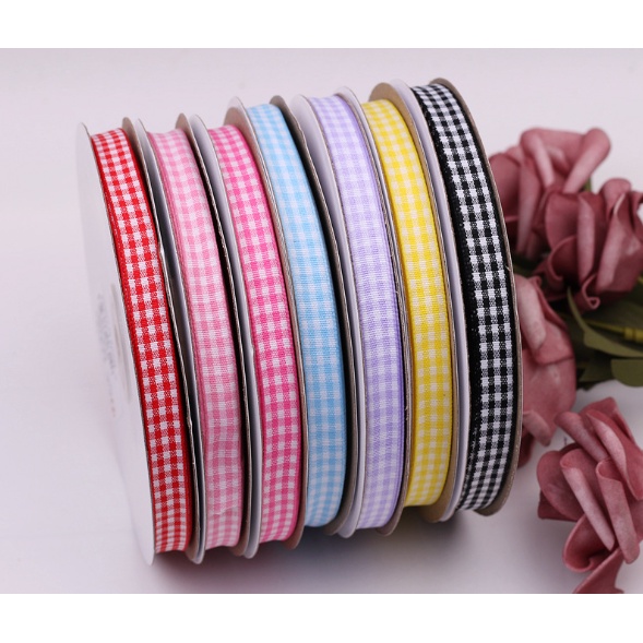 Ruy băng caro nhiều màu 1cm, cuộn 3m